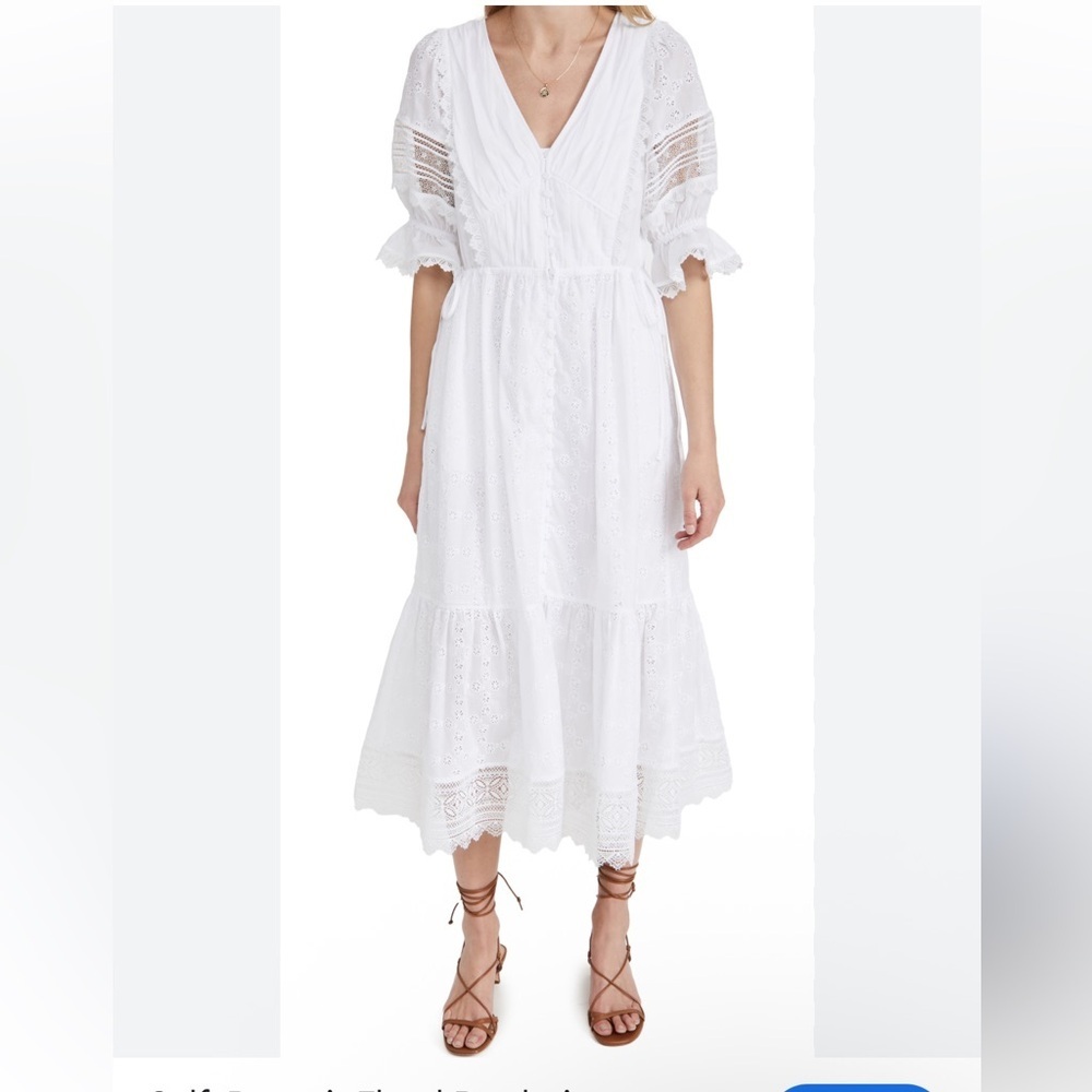 Self Portrait White Floral Lace Broderie Anglaise Eyelet Midi Dress 3/4 Sleeve 4